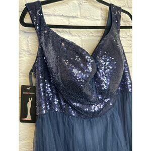 Ever Pretty Navy Sequin & Net Full Length Sleeveless Formal Gown Size 20